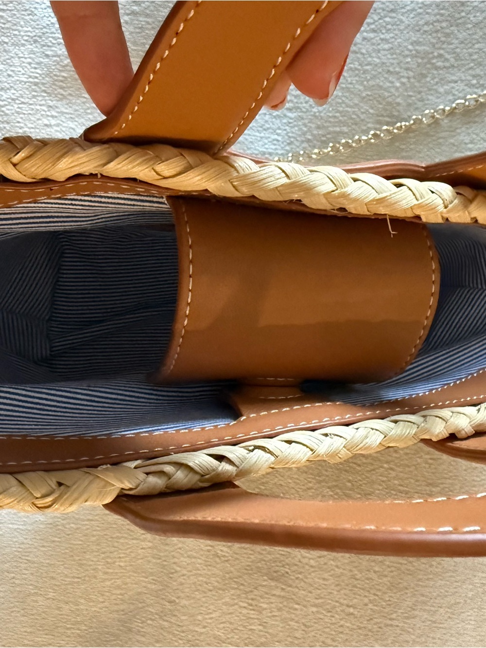 Woven Mini Straw Bag with Tan Leather-Style Handles - Picture 4 of 5